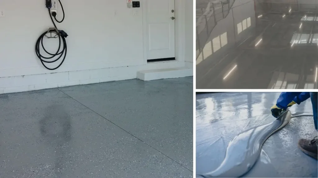 Different epoxy and sealer flooring options for a woodworking shop floor.