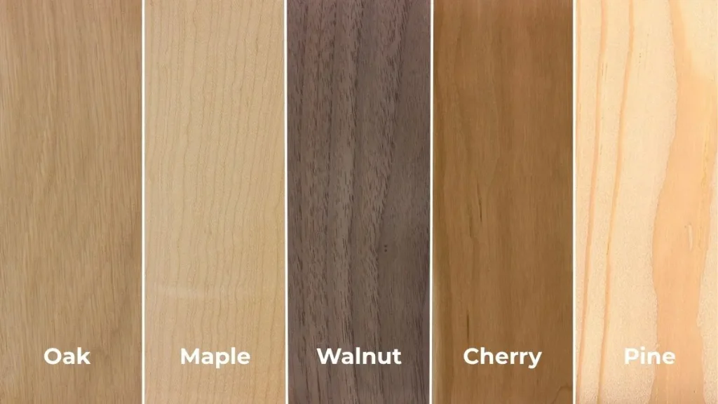 Comparison of oak, maple, walnut, cherry, and pine used in DIY home accessories ideas.