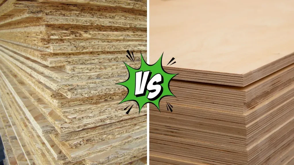 Side by side view of OSB and plywood panels showing the difference beginners notice when asking is plywood good for a workshop floor.