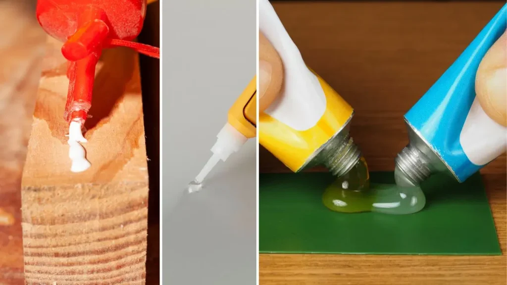 Applying woodworking materials like wood glue, CA glue and two part epoxy for small repairs.