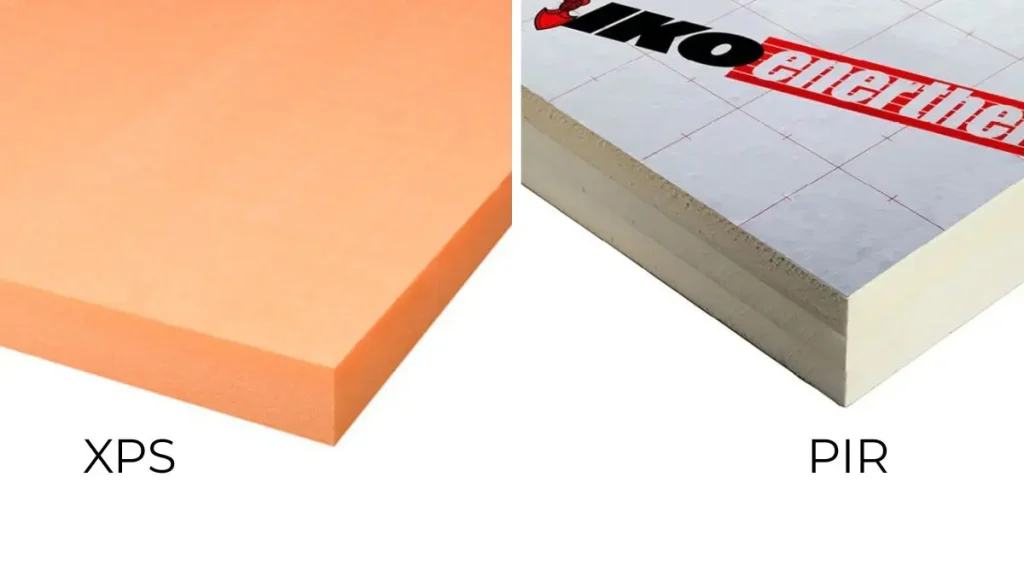 Foam board options for insulating a workshop floor, showing XPS on the left and PIR on the right.